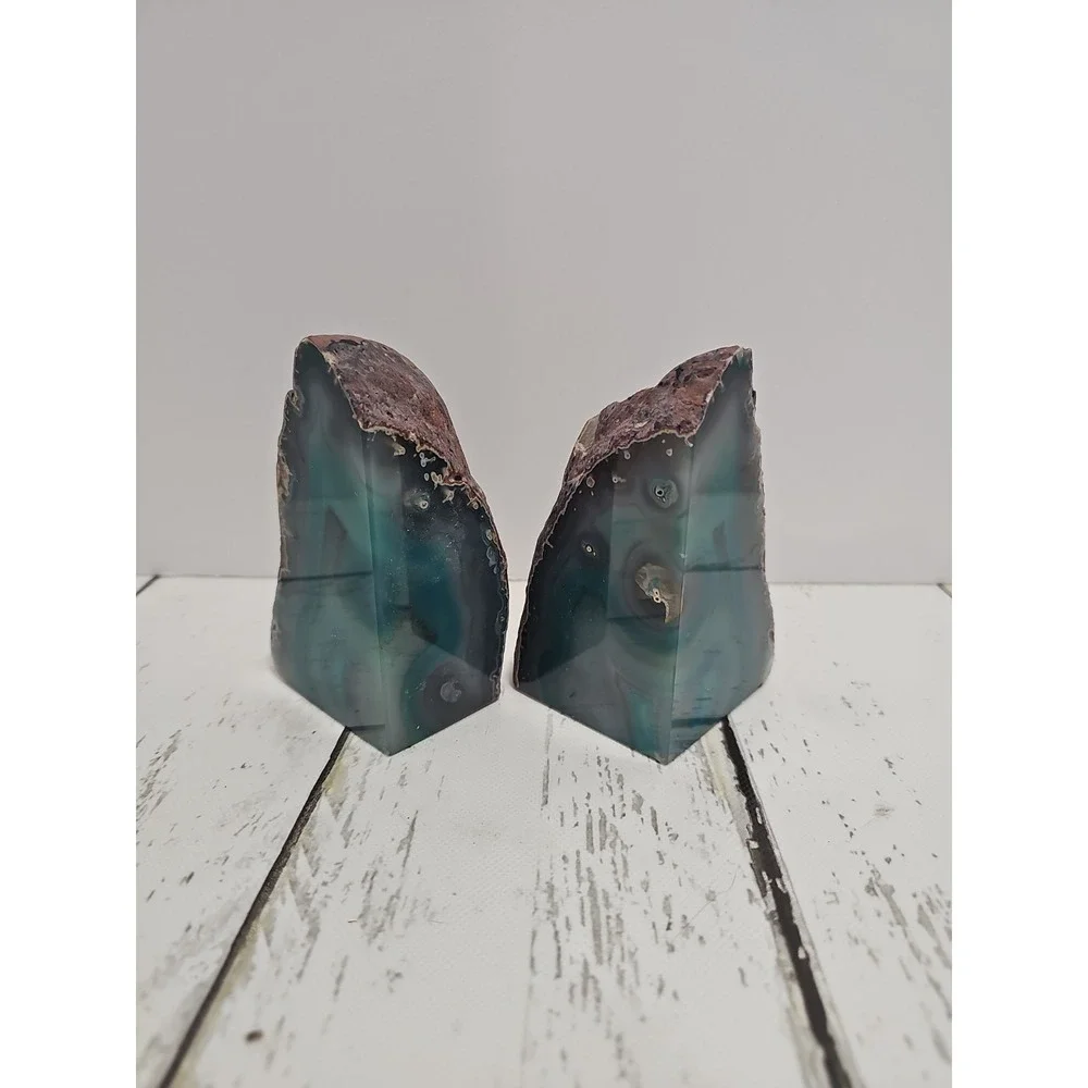Teal Blue Agate Geode Bookends